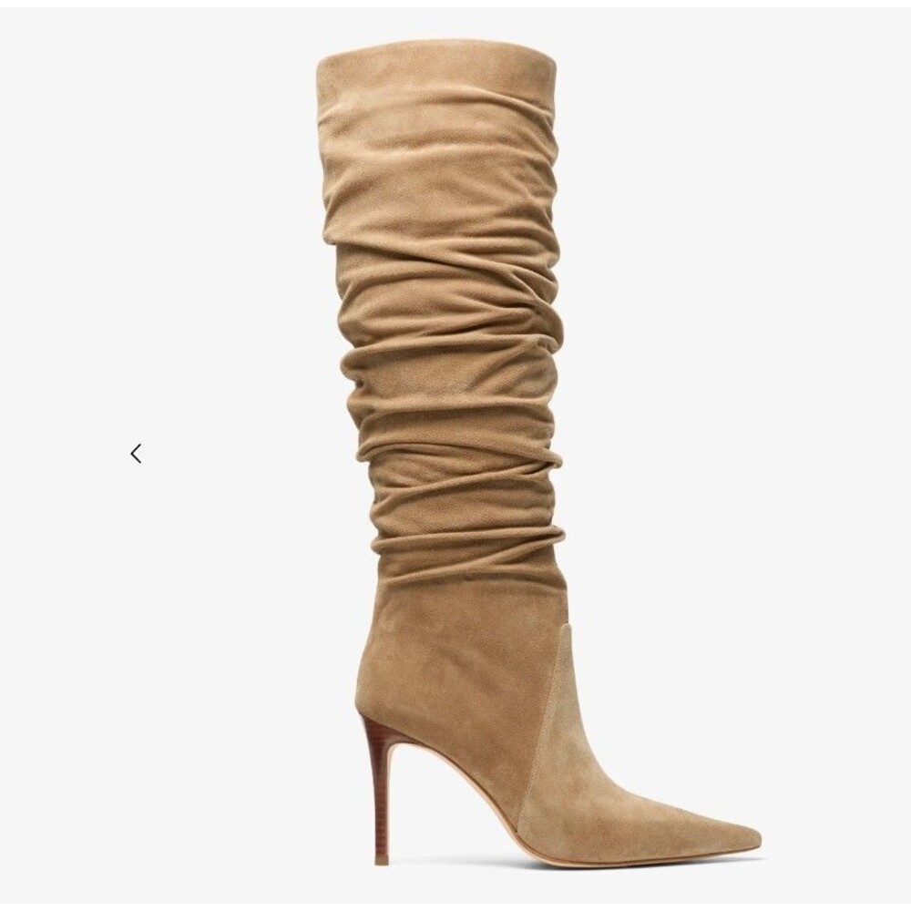 NIB Michael Kors Dawn Suede Boots Size 7 Tan Slouchy Knee High Stiletto Heel